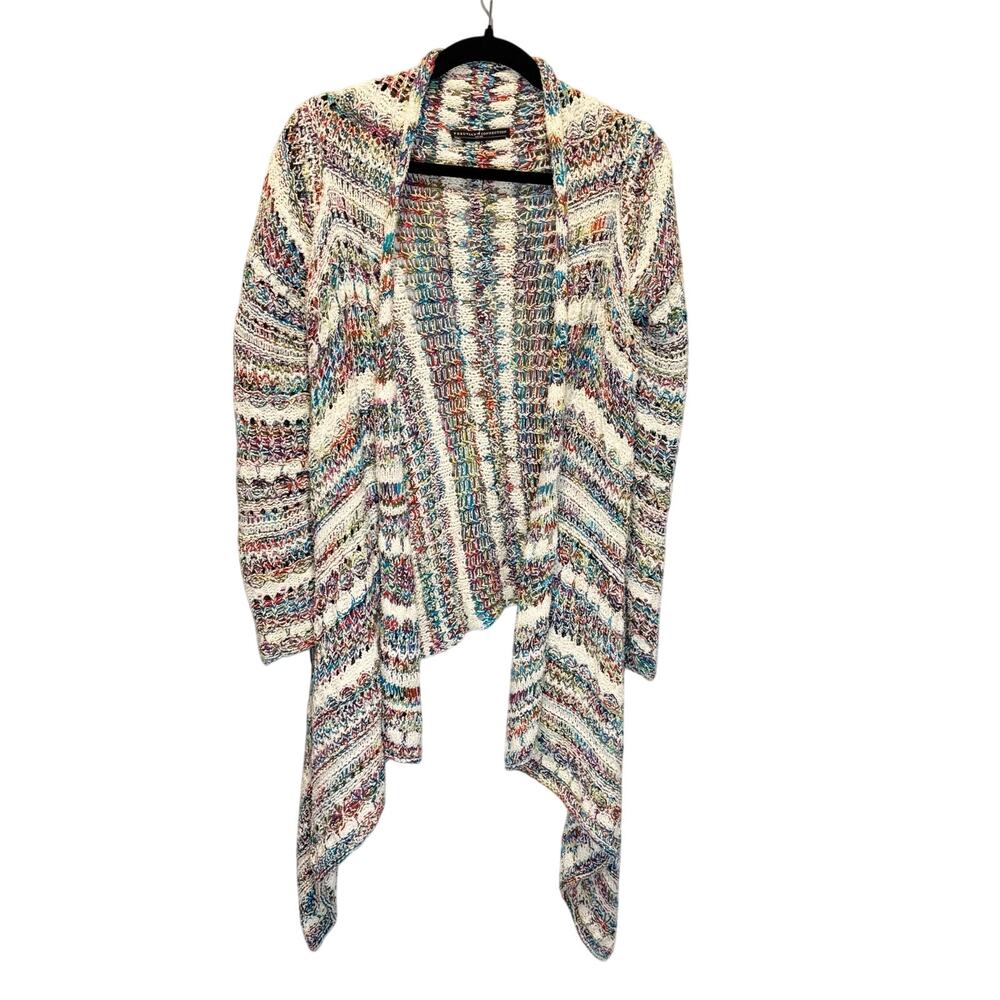 Peruvian Connection Open Knit Multi-Color Open Front Cardigan Sweater - Small